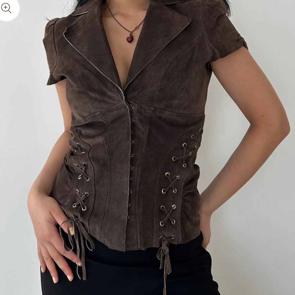 Marciano Dark Brown Suede Short Sleeve
Western Cowgirl Top - Small